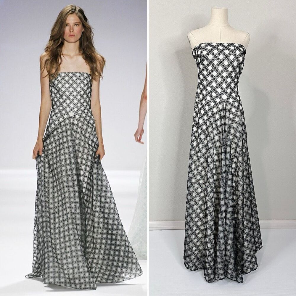 Tadashi Shoji Lattice Embroidered Strapless Gown Sz 4 Gala Formal Wedding $588 - Picture 1 of 14